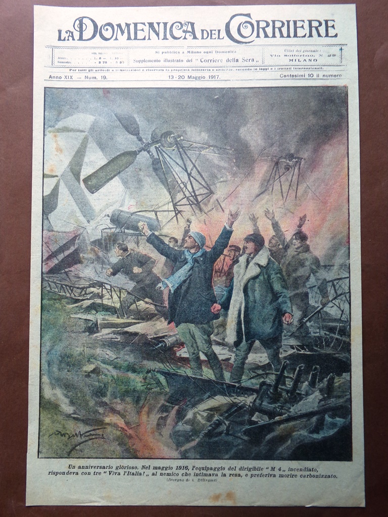 Copertina Domenica Corriere nr. 19 del 1917 WW1 Equipaggio Dirigibile …