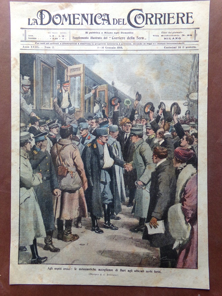 Copertina Domenica Corriere nr. 2 del 1916 WW1 Accoglienze Bari …