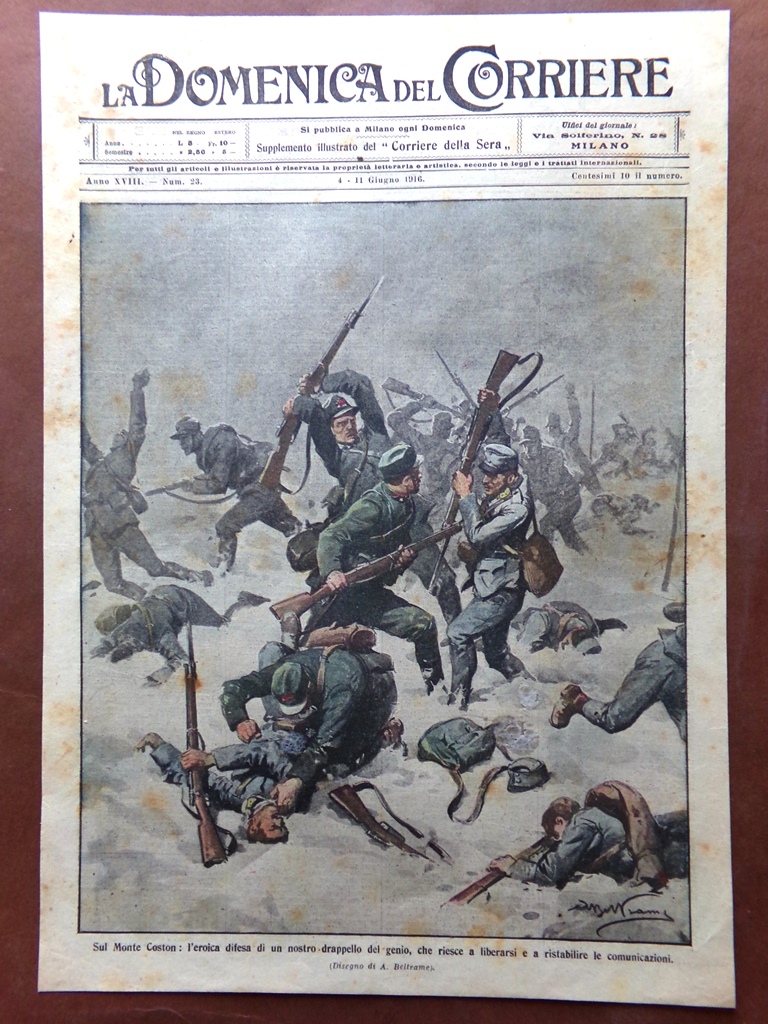 Copertina Domenica Corriere nr. 23 del 1916 WW1 Monte Coston …