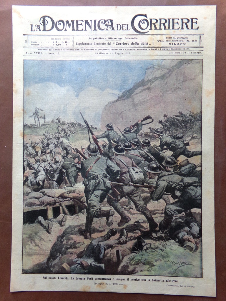 Copertina Domenica Corriere nr. 26 del 1916 WW1 Monte Lemerle …