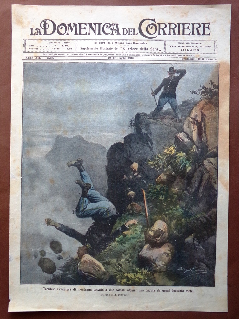 Copertina Domenica Corriere nr. 28 del 1910 Avventura in Montagna …