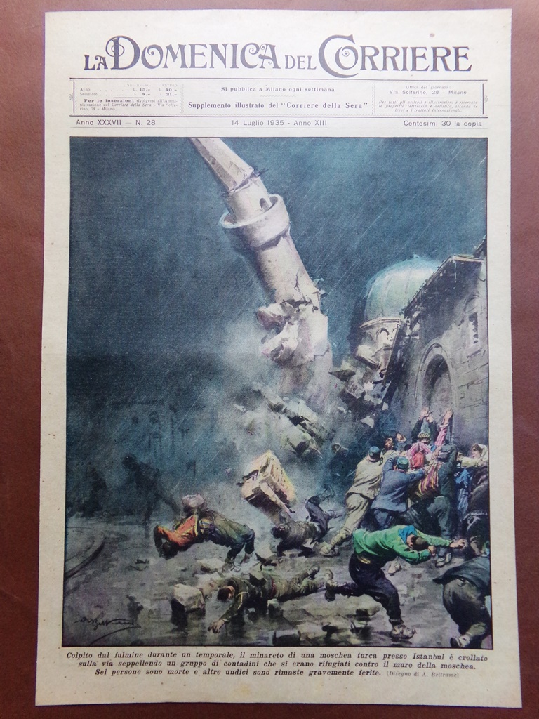 Copertina Domenica Corriere nr. 28 del 1935 Crollo Minareto Fulmine …