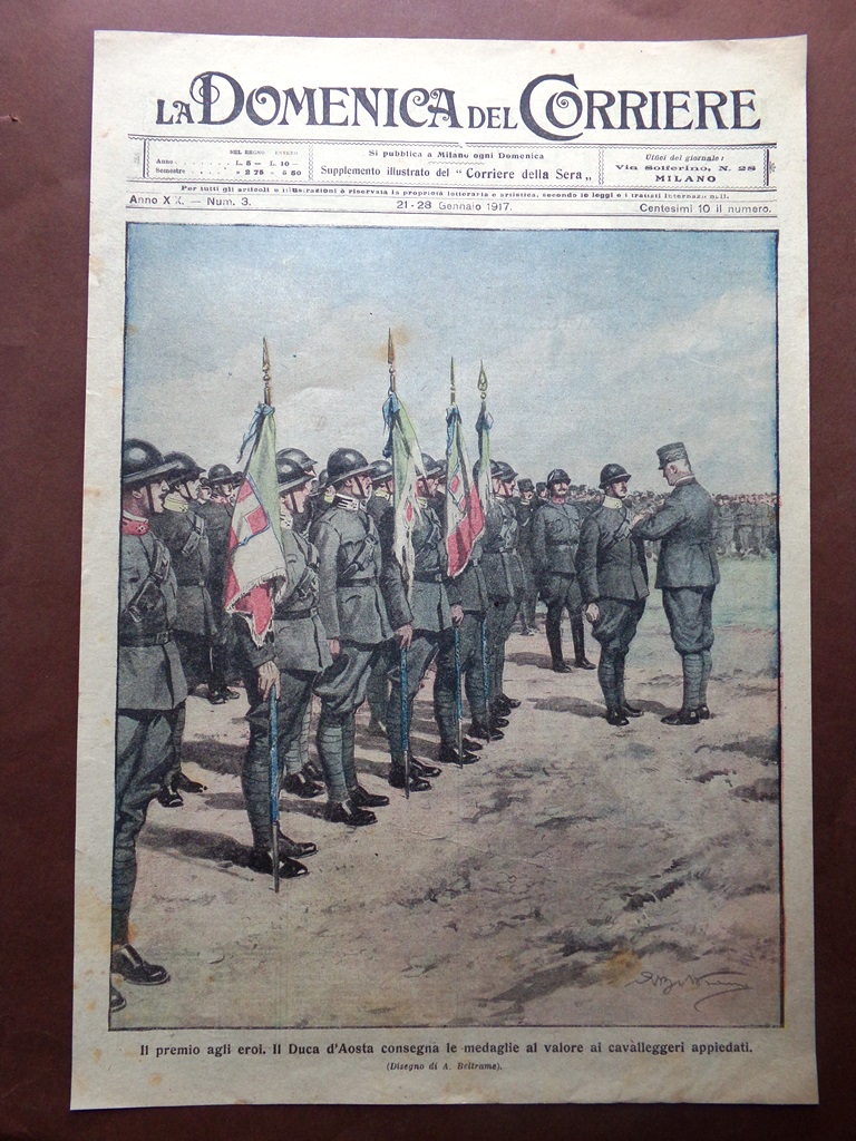 Copertina Domenica Corriere nr. 3 del 1917 WW1 Duca d'Aosta …