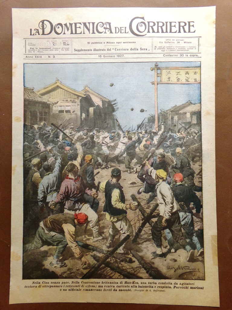 Copertina Domenica Corriere nr. 3 del 1927 Cina ad Han-Kou …