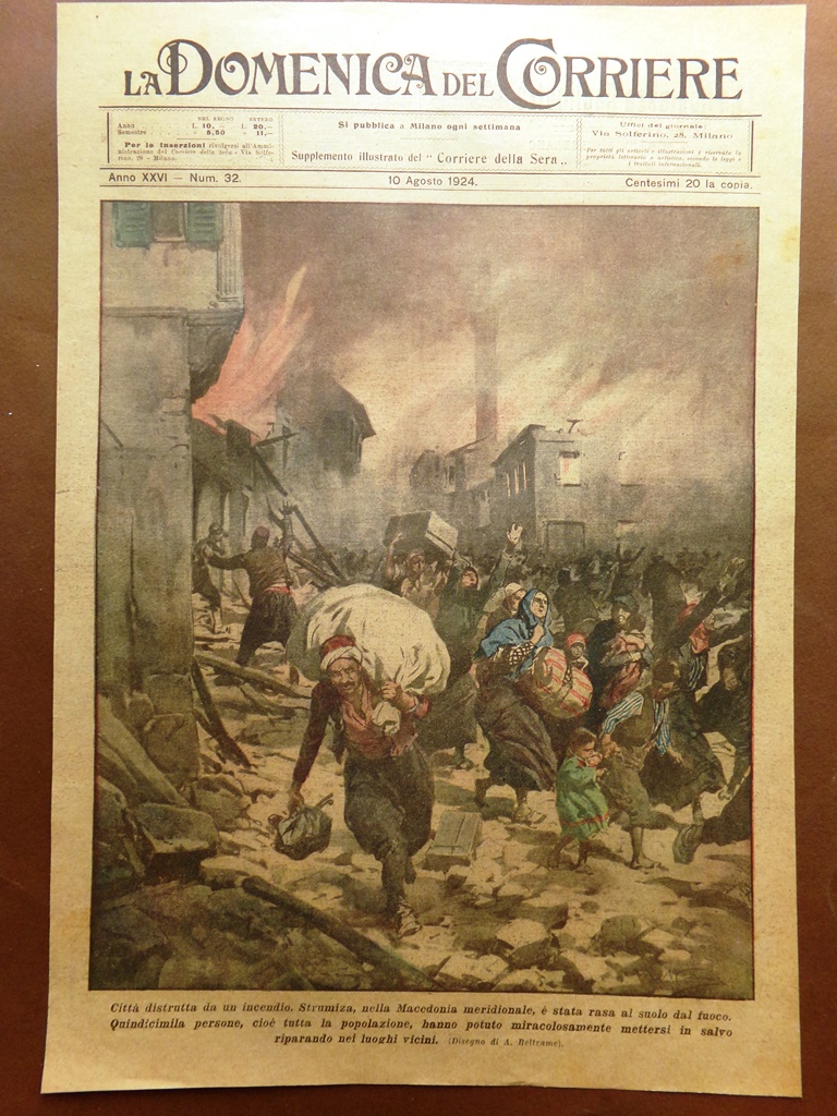 Copertina Domenica Corriere nr. 32 del 1924 Incendio Strumiza Macedonia …