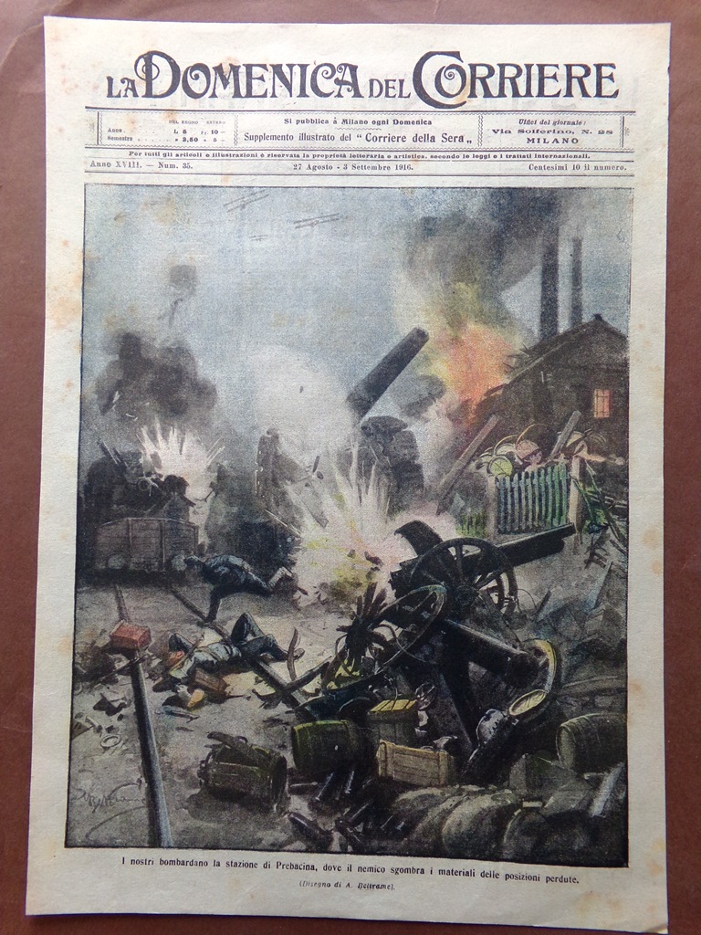 Copertina Domenica Corriere nr. 35 del 1916 WW1 Bombe Stazione …