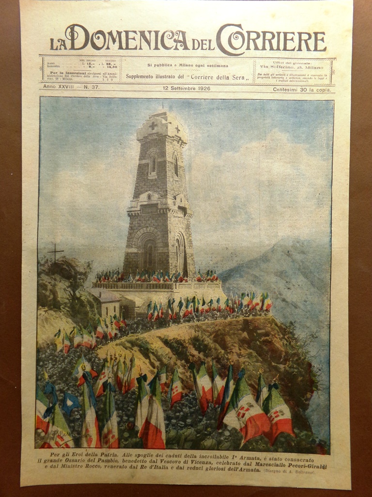 Copertina Domenica Corriere nr. 37 del 1926 Ossario del Pasubio …