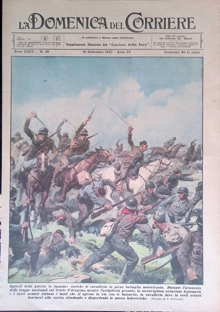 Copertina Domenica Corriere nr. 38 del 1937 Battaglia in Spagna …