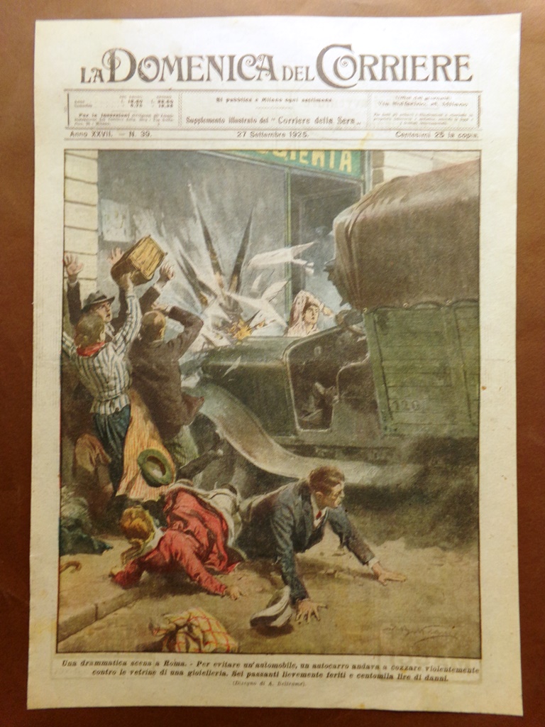 Copertina Domenica Corriere nr. 39 del 1925 Autocarro Incidente a …