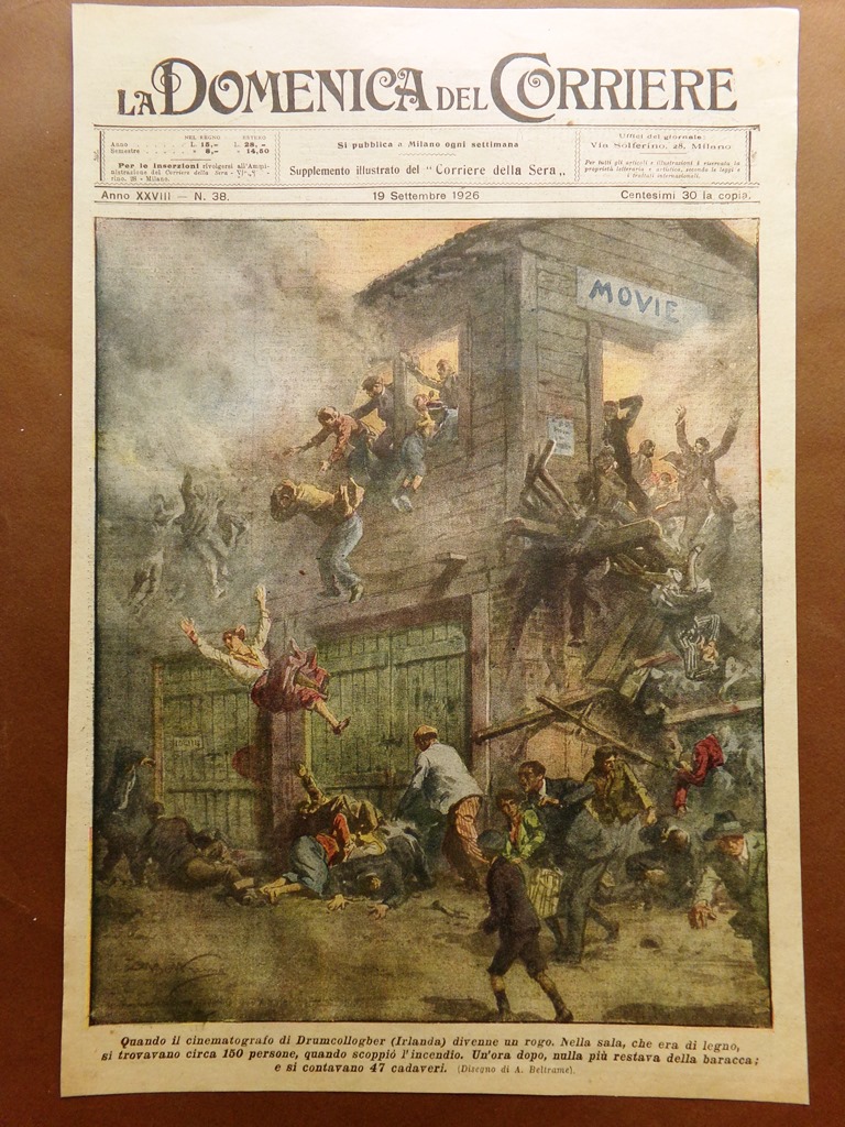 Copertina Domenica Corriere nr. 39 del 1926 Rogo Cinematografo di …