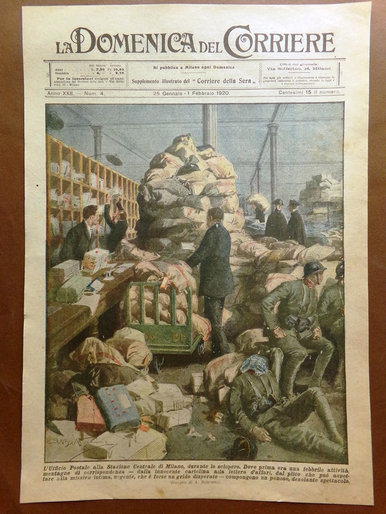 Copertina Domenica Corriere nr. 4 del 1920 Sciopero Postale Stazione …