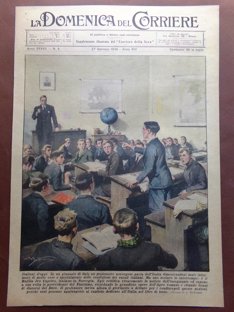 Copertina Domenica Corriere nr. 4 del 1935 Professore Parla dell'Italia …