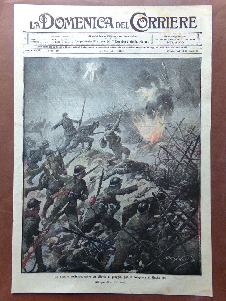 Copertina Domenica Corriere nr. 40 del 1916 WW1 Assalto Notturno …