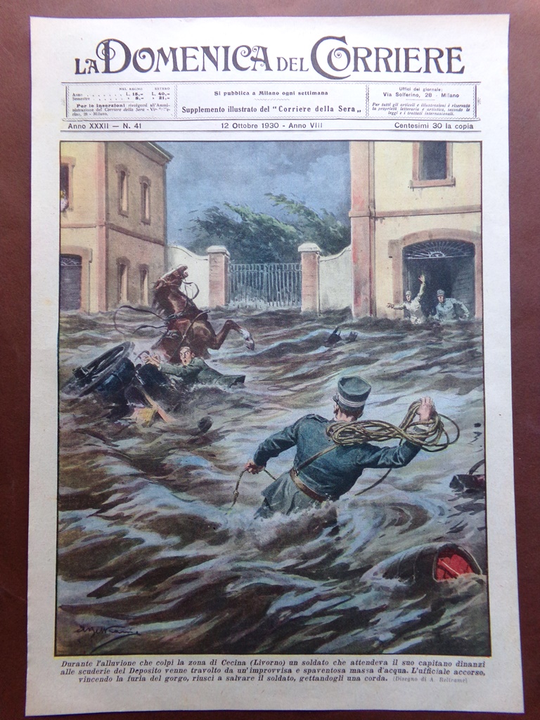 Copertina Domenica Corriere nr. 41 del 1930 Alluvione di Cecina …