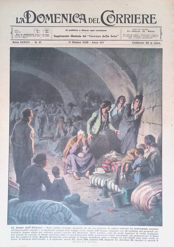 Copertina Domenica Corriere nr. 41 del 1936 Donne in Alcazar …