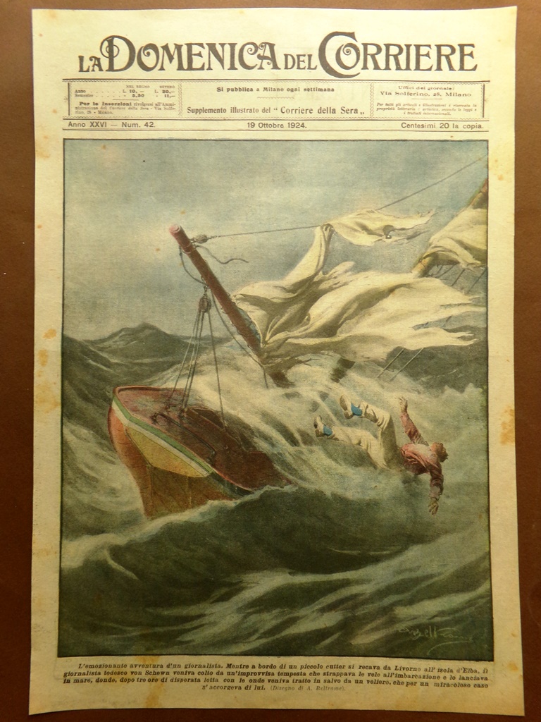 Copertina Domenica Corriere nr. 42 del 1924 Avventura Giornalista Livorno …