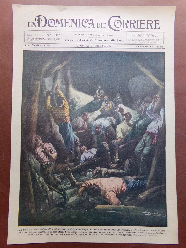 Copertina Domenica Corriere nr. 44 del 1930 Crollo Miniera Alsdorf …