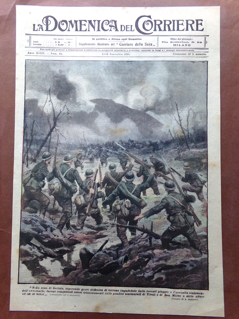 Copertina Domenica Corriere nr. 46 del 1916 WW1 Gorizia pendici …