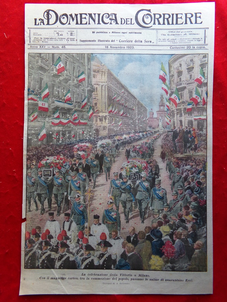 Copertina Domenica Corriere nr. 46 del 1923 Celebrazione Vittoria Milano …