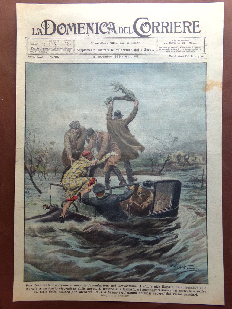 Copertina Domenica Corriere nr. 46 del 1928 Inondazione a Grosseto …