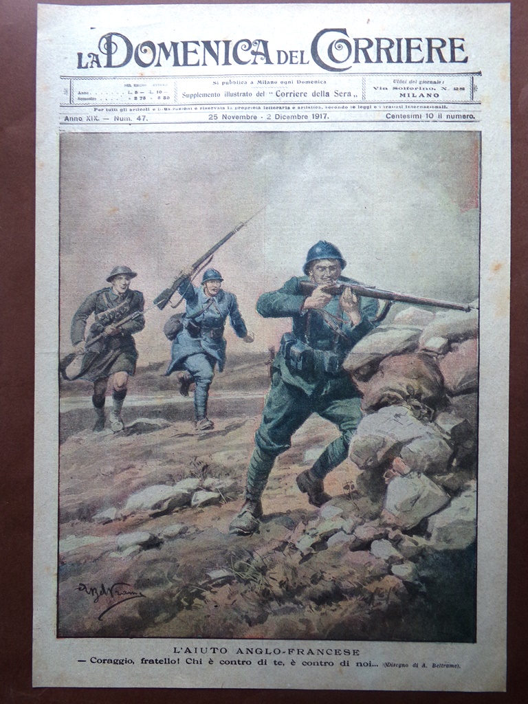 Copertina Domenica Corriere nr. 47 del 1917 WW1 Aiuto Inglesi …