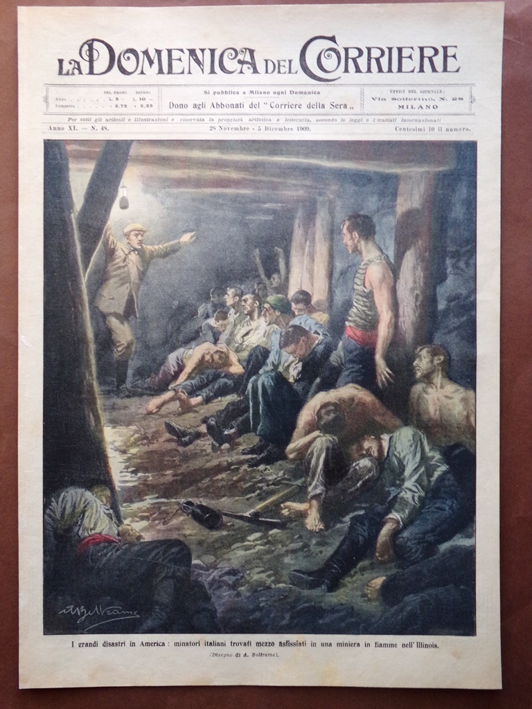 Copertina Domenica Corriere nr. 48 del 1909 Minatori Asfissiati Illinois …