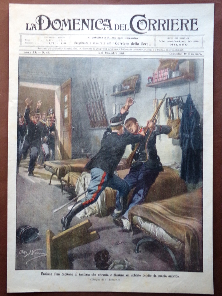 Copertina Domenica Corriere nr. 49 del 1909 Capitano Fanteria Disarma …