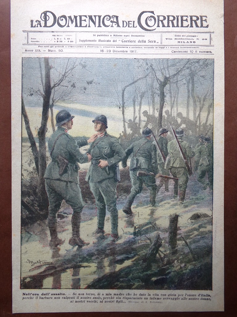 Copertina Domenica Corriere nr. 50 del 1917 WW1 Ora dell'Assalto …