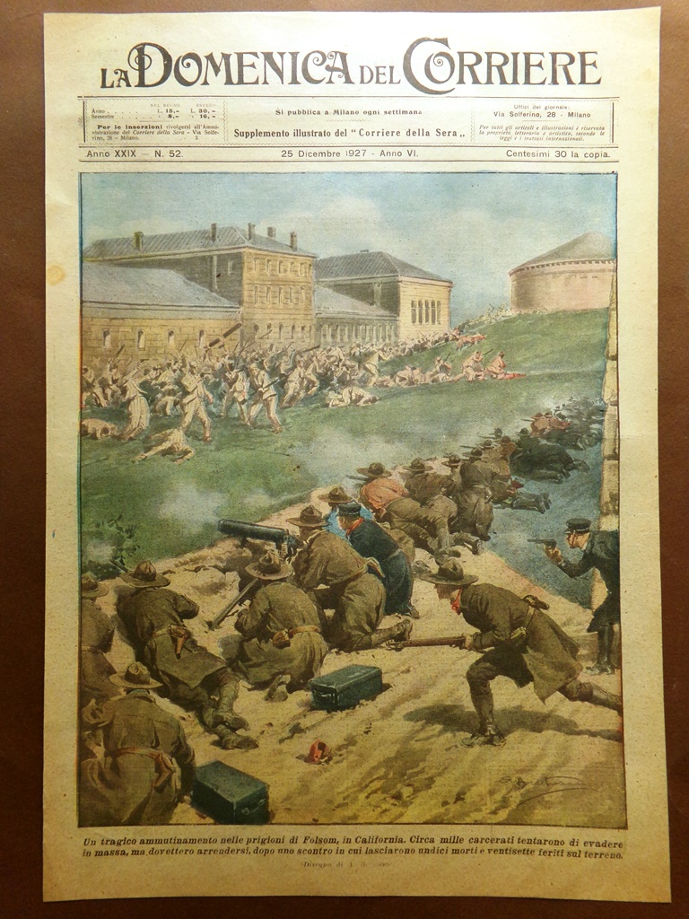 Copertina Domenica Corriere nr. 52 del 1927 Prigioni Folsom California …