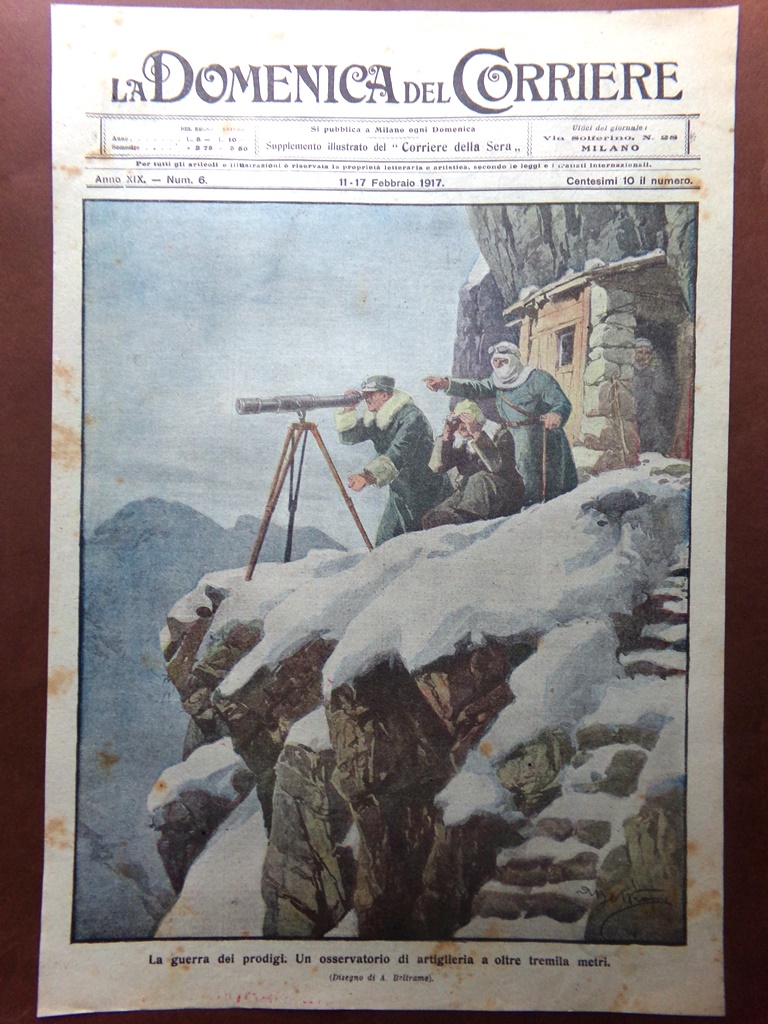 Copertina Domenica Corriere nr. 6 del 1917 WW1 Osservatorio Artiglieria …