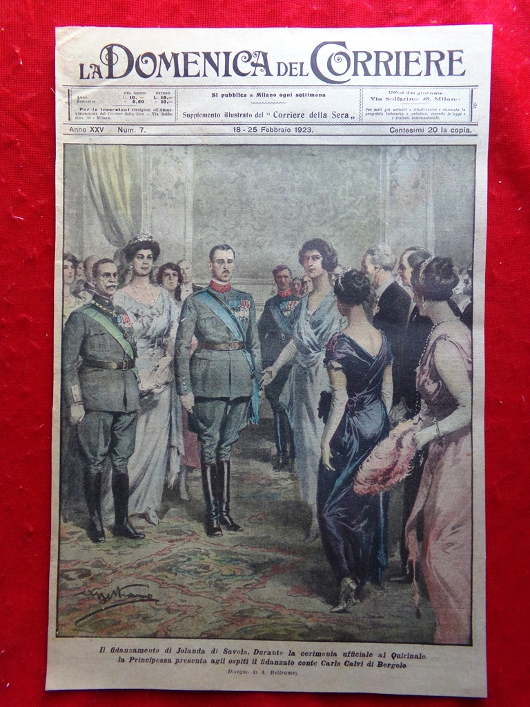 Copertina Domenica Corriere nr. 7 del 1923 Fidanzamento Jolanda di …