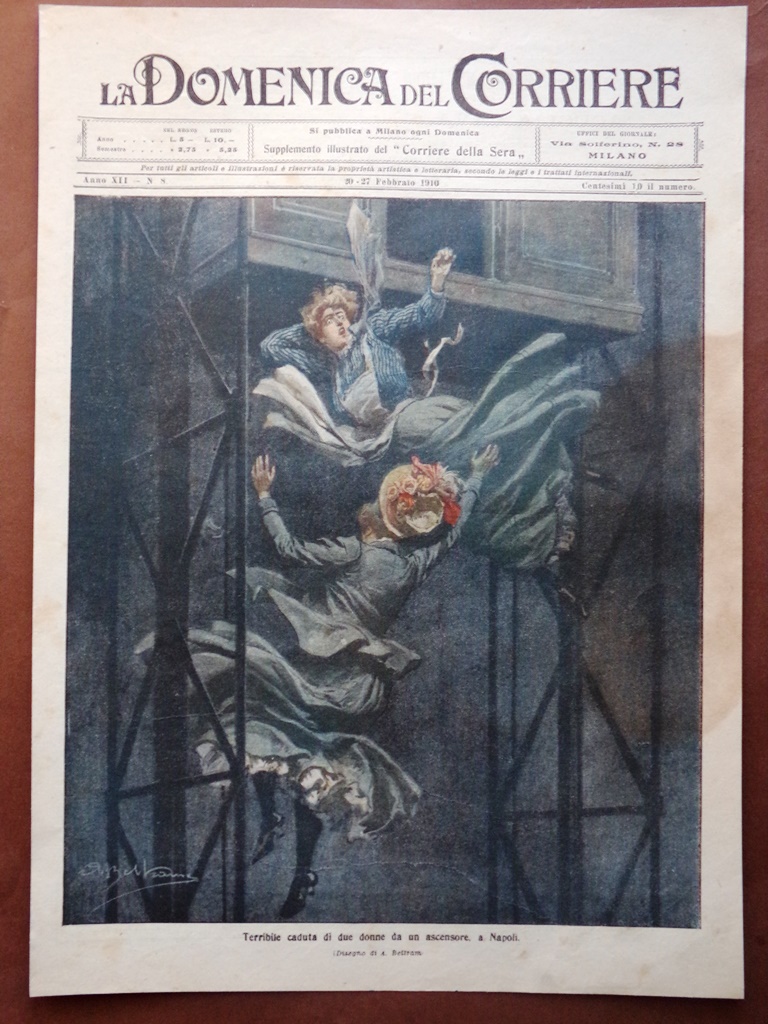 Copertina Domenica Corriere nr. 8 del 1910 Caduta Due Donne …