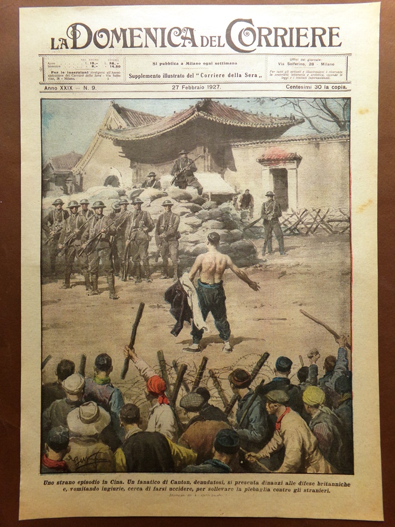 Copertina Domenica Corriere nr. 9 del 1927 Fanatico Canton Cina …