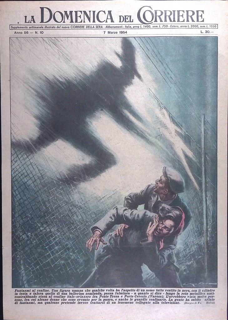 Copertina Domenica del Corriere nr. 10 del 1954 Fantasma Confine …