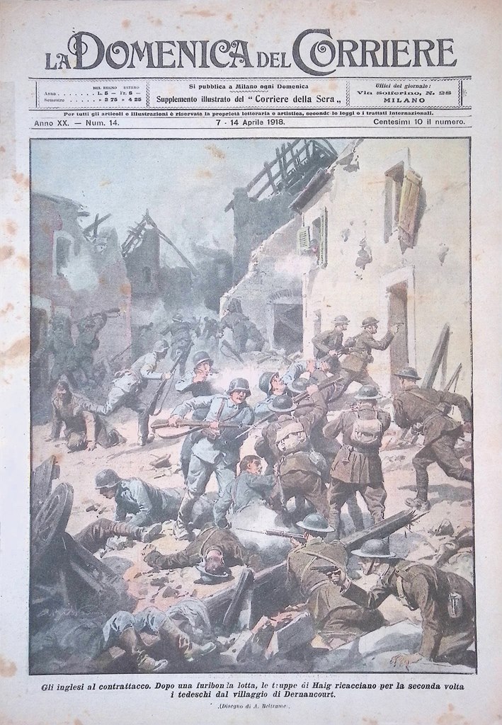 Copertina Domenica del Corriere nr. 14 del 1918 WW1 Contrattacco …