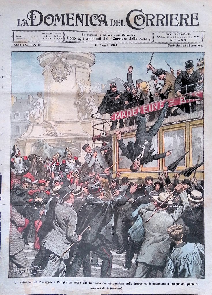 Copertina Domenica del Corriere nr. 19 del 1907 Attentato Pazzo …