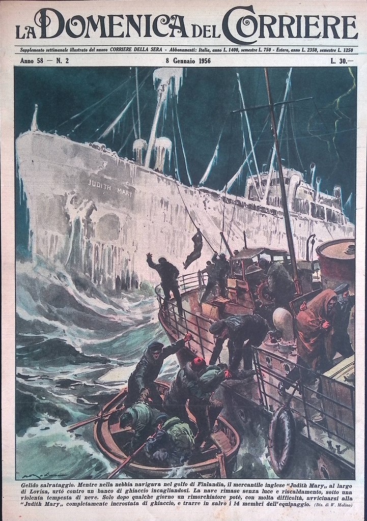 Copertina Domenica del Corriere nr. 2 del 1956 Salvataggio Judith …