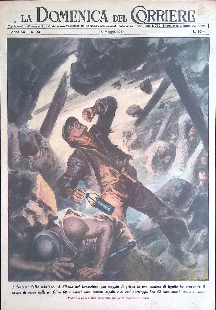 Copertina Domenica del Corriere nr. 20 del 1954 Grisou Miniera …