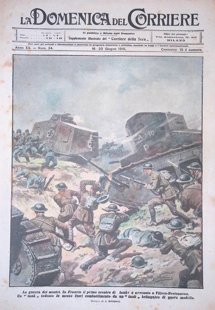 Copertina Domenica del Corriere nr. 24 del 1918 WW1 Scontro …