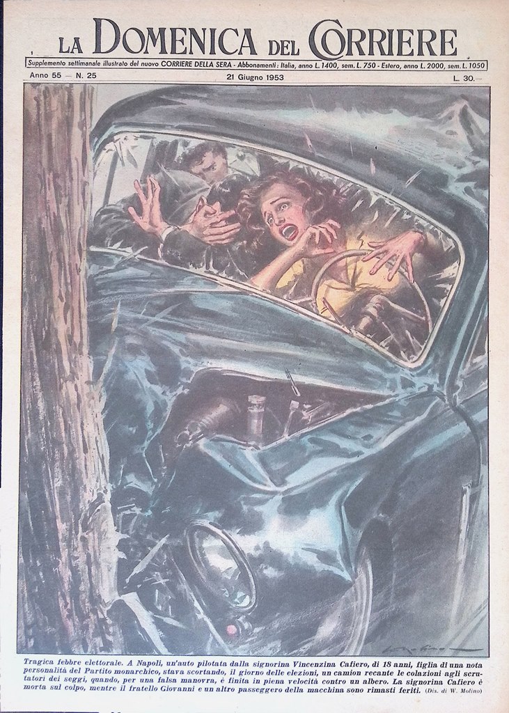 Copertina Domenica del Corriere nr. 25 del 1953 Incidente Cafiero …