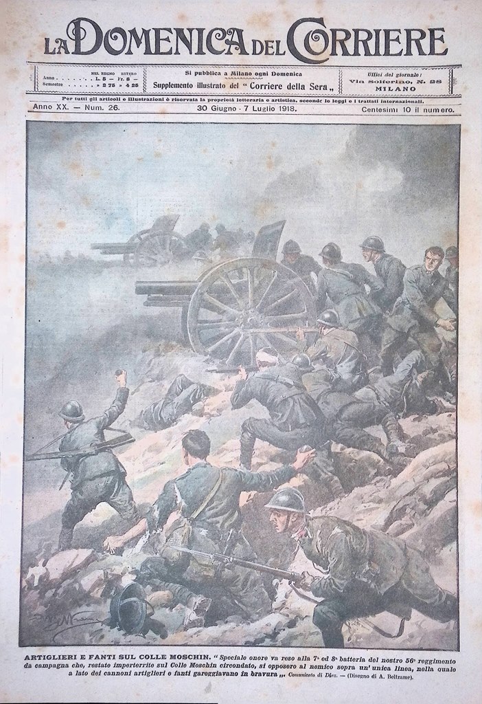 Copertina Domenica del Corriere nr. 26 del 1918 WW1 Artiglieri …