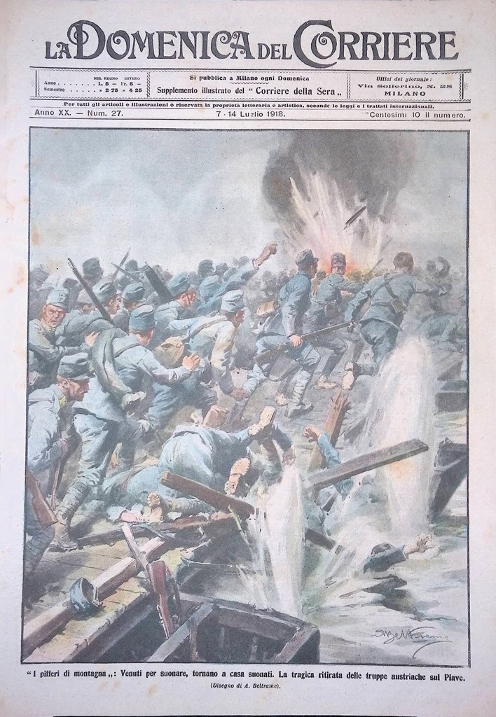 Copertina Domenica del Corriere nr. 27 del 1918 WW1 Ritirata …