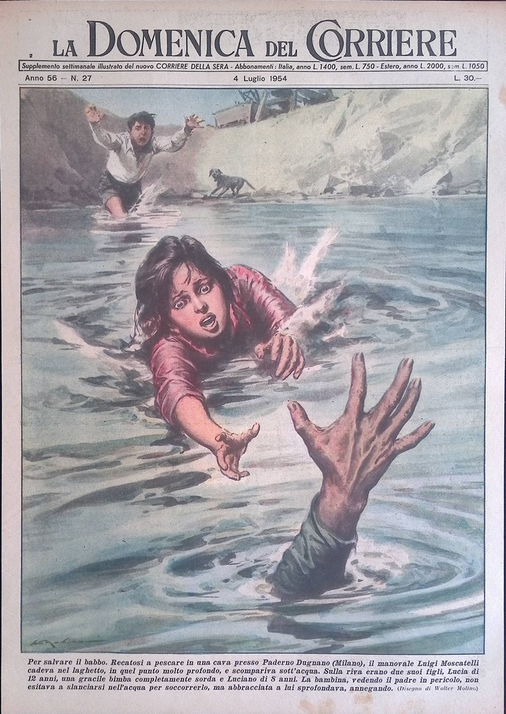 Copertina Domenica del Corriere nr. 27 del 1954 Moscatelli Paderno …