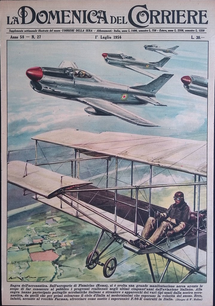Copertina Domenica del Corriere nr. 27 del 1956 Aeronautica Fiumicino …