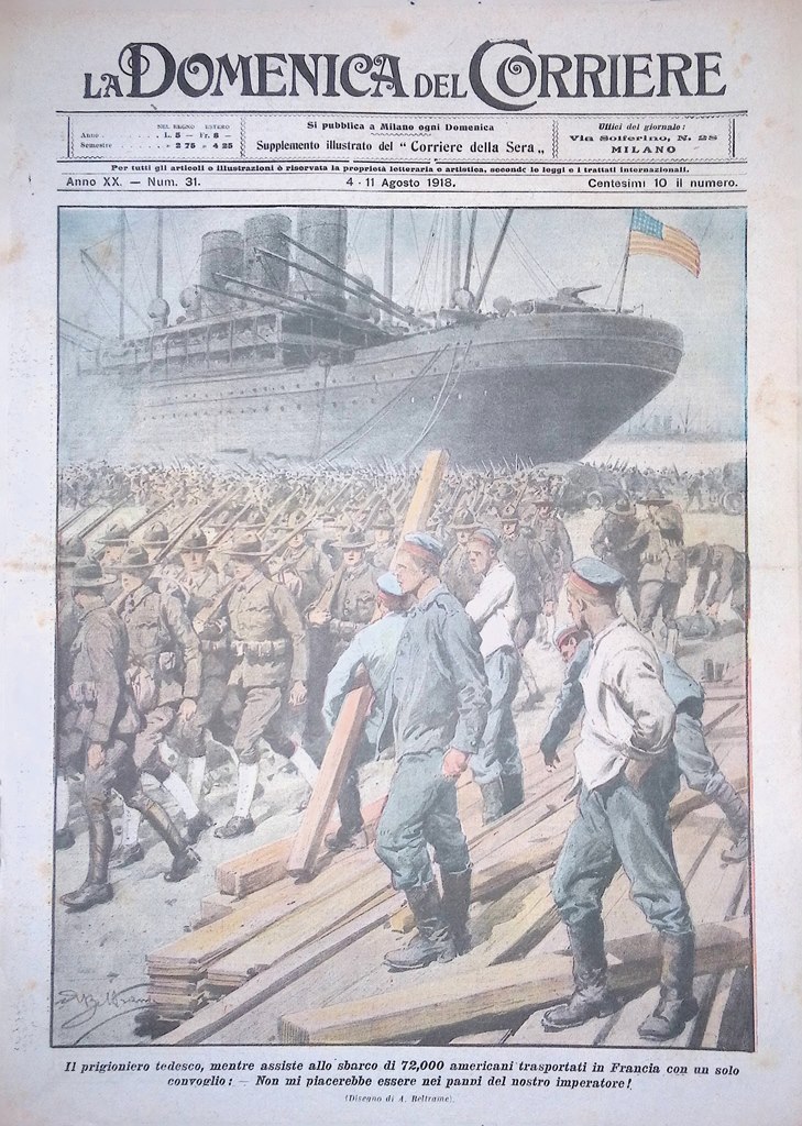 Copertina Domenica del Corriere nr. 31 del 1918 WW1 Sbarco …