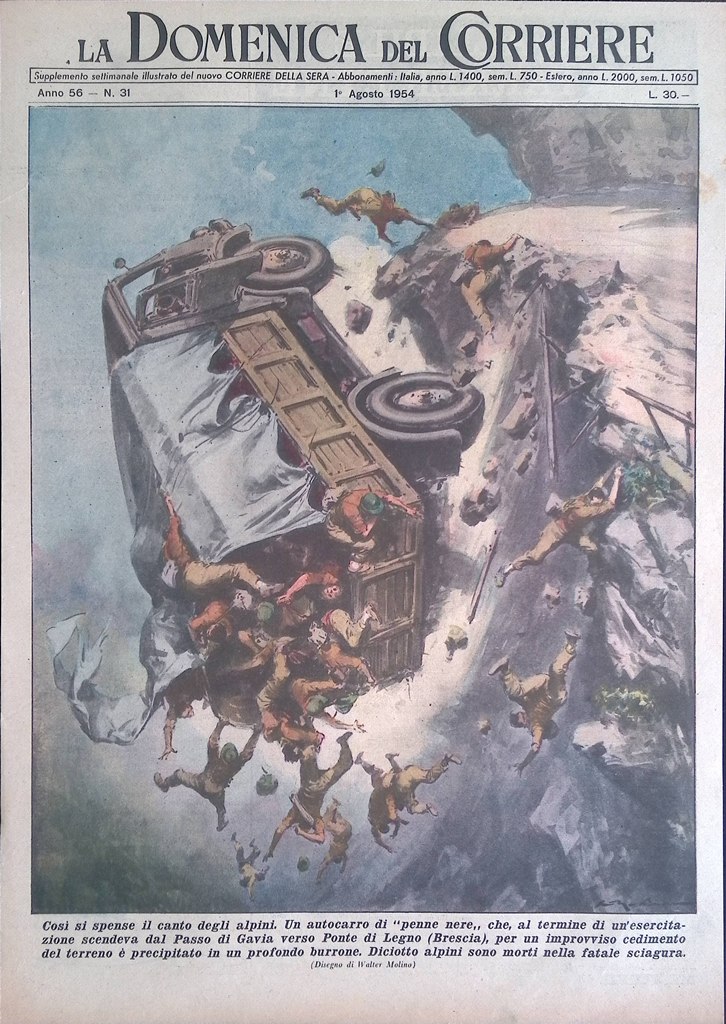 Copertina Domenica del Corriere nr. 31 del 1954 Tragedia Alpini …