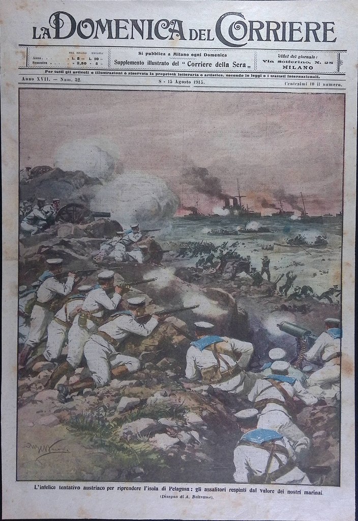 Copertina Domenica del Corriere nr. 32 del 1915 WW1 Isola …