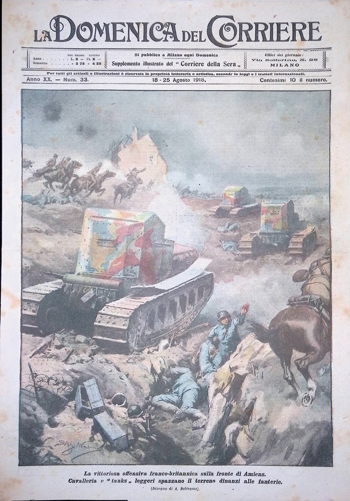 Copertina Domenica del Corriere nr. 33 del 1918 WW1 Offensiva …