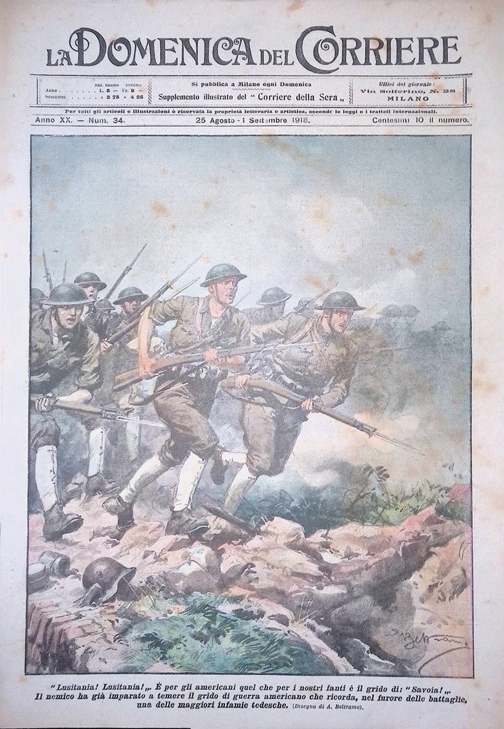 Copertina Domenica del Corriere nr. 34 del 1918 WW1 Grido …