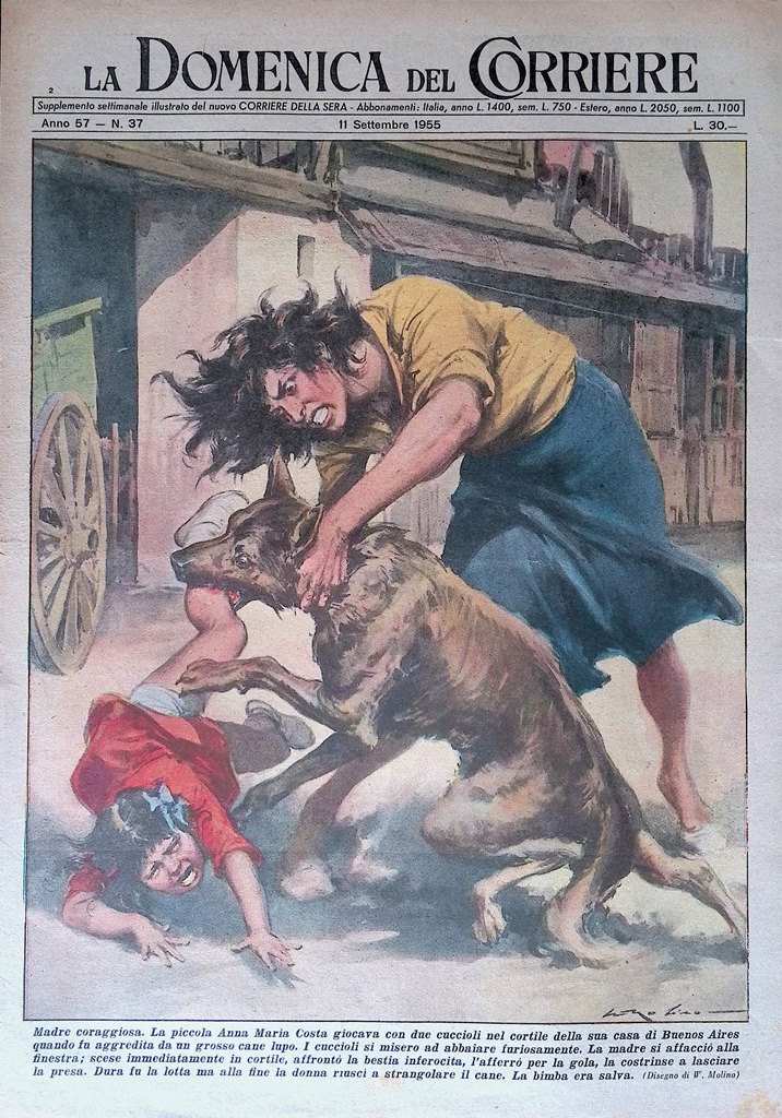 Copertina Domenica del Corriere nr. 37 del 1955 Madre Coraggiosa …